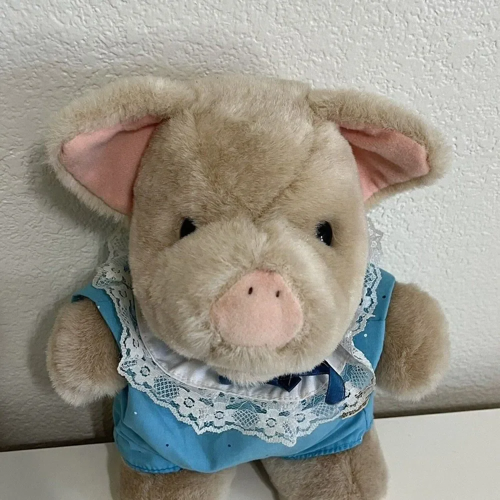 Vintage Applause Wilfred Pig Plush Stuffed Animal 1980s Blue Outfit Piggy 11